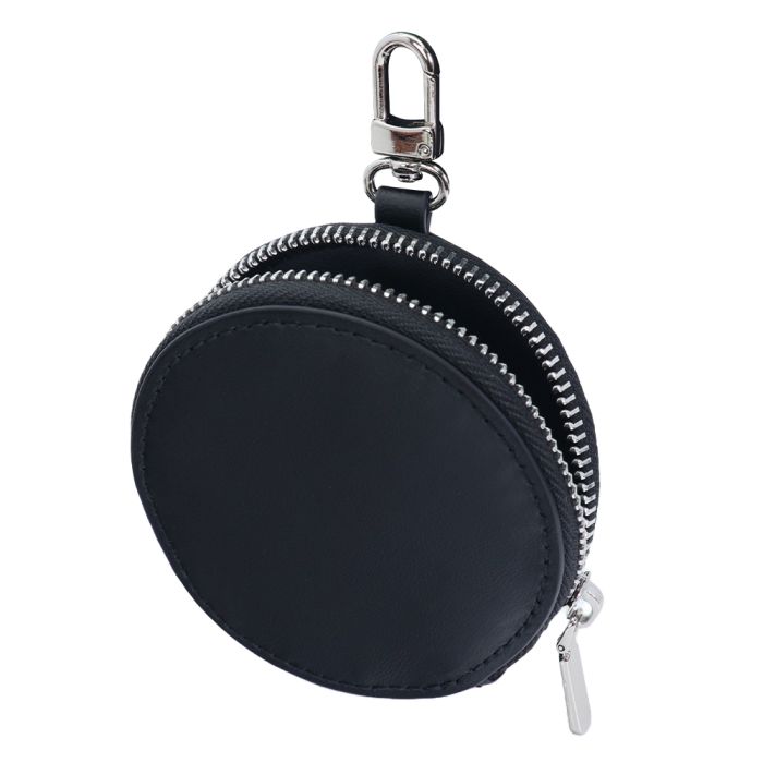 LOOF カラビナ付き本革ポーチ 丸型 小物収納ケース 本革 カラビナ 小銭入れ ポーチ ミニポーチ マルチポーチ コインケース ジュエリーポーチ コンパクト かわいい オシャレ レディース メンズ シンプル コード収納 小物入れ ラウンドポーチ レザー ショルダー ラウンド