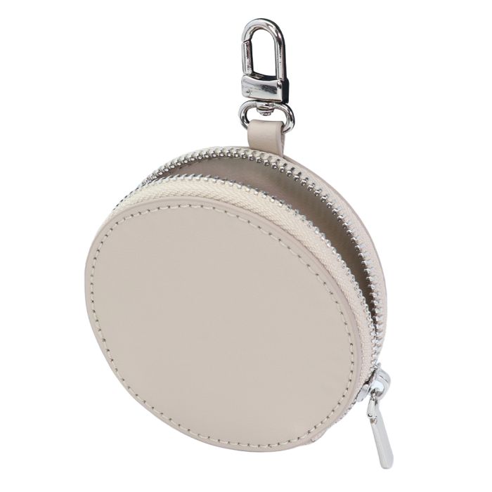 LOOF カラビナ付き本革ポーチ 丸型 小物収納ケース 本革 カラビナ 小銭入れ ポーチ ミニポーチ マルチポーチ コインケース ジュエリーポーチ コンパクト かわいい オシャレ レディース メンズ シンプル コード収納 小物入れ ラウンドポーチ レザー ショルダー ラウンド