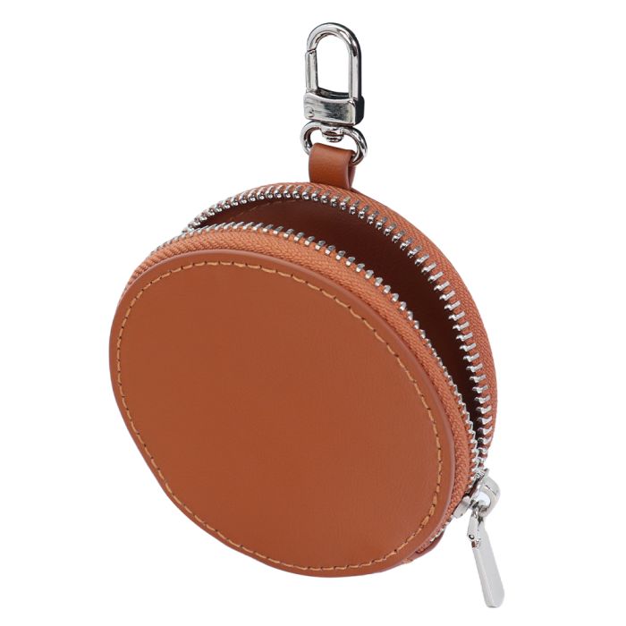 LOOF カラビナ付き本革ポーチ 丸型 小物収納ケース 本革 カラビナ 小銭入れ ポーチ ミニポーチ マルチポーチ コインケース ジュエリーポーチ コンパクト かわいい オシャレ レディース メンズ シンプル コード収納 小物入れ ラウンドポーチ レザー ショルダー ラウンド