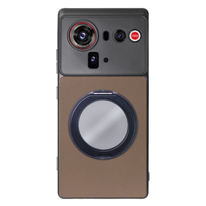 [ LOOF RING-SHELL (ミラー Ver.) ] nubia Z80 Ultra NX741J スマホケース 背面 ケース カバー ミラー付きスマホリング スタンド 本革 レザー 落下防止  [ nubia Z80 Ultra ]