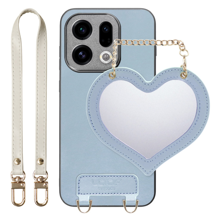 [ LOOF CHARM-SHELL Series ] OPPO Find X9 OPG07 CPH2797 スマホケース  ハートのミラーチャーム付き シンプル 背面カバー スマホケース ストラップ付 本革 [ OPPO Find X9 ]