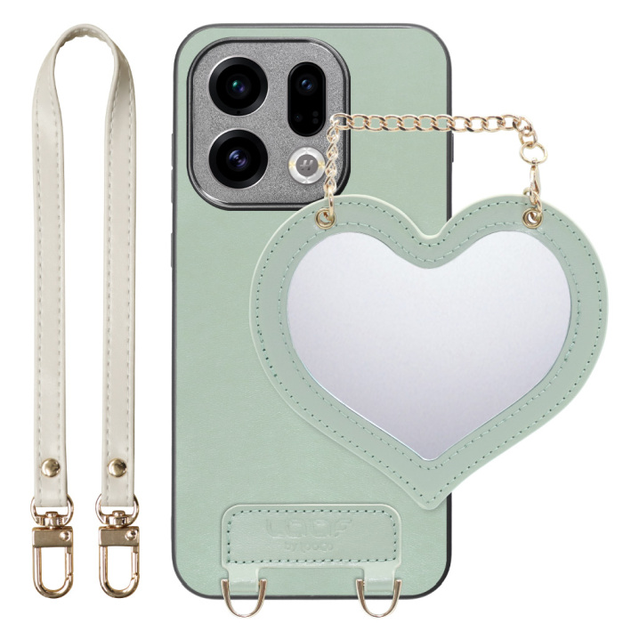 [ LOOF CHARM-SHELL Series ] OPPO Find X9 OPG07 CPH2797 スマホケース  ハートのミラーチャーム付き シンプル 背面カバー スマホケース ストラップ付 本革 [ OPPO Find X9 ]