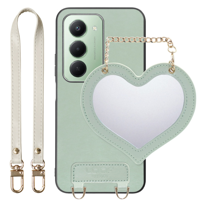 [ LOOF CHARM-SHELL Series ] Xiaomi REDMI 15 5G  スマホケース  ハートのミラーチャーム付き シンプル 背面カバー スマホケース ストラップ付 本革 [ Xiaomi REDMI 15 5G ]