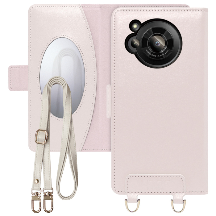 [ LOOF SWEET MIRROR Series ] AQUOS R7 SH-52C  スマホケース  ショルダー付き手帳型スマホケース ミラー付き カードポケット 本革 [ AQUOS R7 ]