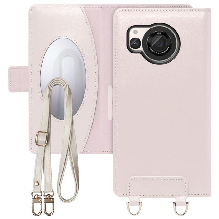 [ LOOF SWEET MIRROR Series ] AQUOS R8 SH-52D AQUOSR8 スマホケース  ショルダー付き手帳型スマホケース ミラー付き カードポケット 本革 [ AQUOS R8 ]