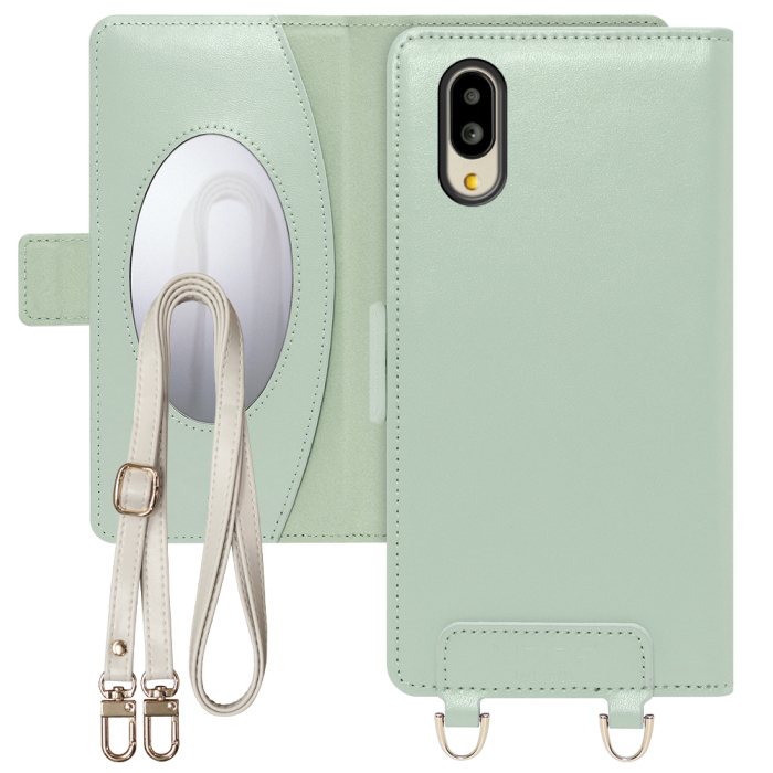 [ LOOF SWEET MIRROR Series ] シンプルスマホ6 / BASIO active  スマホケース  ショルダー付き手帳型スマホケース ミラー付き カードポケット 本革 [ シンプルスマホ6 / BASIO active ]