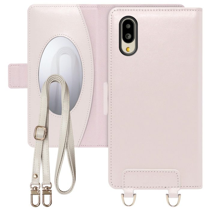 [ LOOF SWEET MIRROR Series ] シンプルスマホ6 / BASIO active  スマホケース  ショルダー付き手帳型スマホケース ミラー付き カードポケット 本革 [ シンプルスマホ6 / BASIO active ]