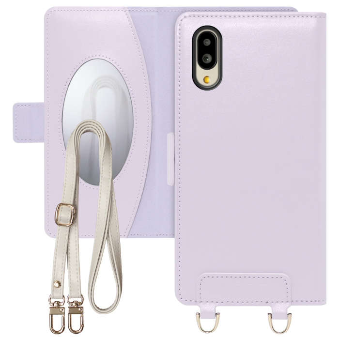 [ LOOF SWEET MIRROR Series ] シンプルスマホ6 / BASIO active  スマホケース  ショルダー付き手帳型スマホケース ミラー付き カードポケット 本革 [ シンプルスマホ6 / BASIO active ]