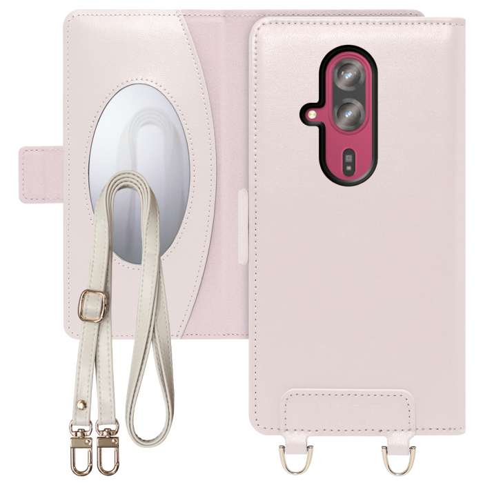 [ LOOF SWEET MIRROR Series ] らくらくスマートフォン F-53E F-53E FUJITSU FCNT スマホケース  ショルダー付き手帳型スマホケース ミラー付き カードポケット 本革 [ らくらくスマートフォン F-53E ]