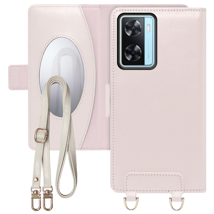 [ LOOF SWEET MIRROR Series ] OPPO A77  スマホケース  ショルダー付き手帳型スマホケース ミラー付き カードポケット 本革 [ OPPO A77 ]
