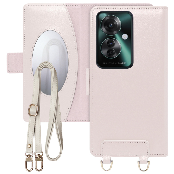 [ LOOF SWEET MIRROR Series ] OPPO Reno11 A  スマホケース  ショルダー付き手帳型スマホケース ミラー付き カードポケット 本革 [ OPPO Reno11 A ]