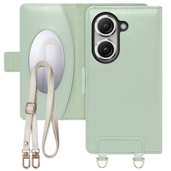 [ LOOF SWEET MIRROR Series ] ASUS Zenfone 9 zenphone9 スマホケース  ショルダー付き手帳型スマホケース ミラー付き カードポケット 本革 [ Zenfone 9 ]