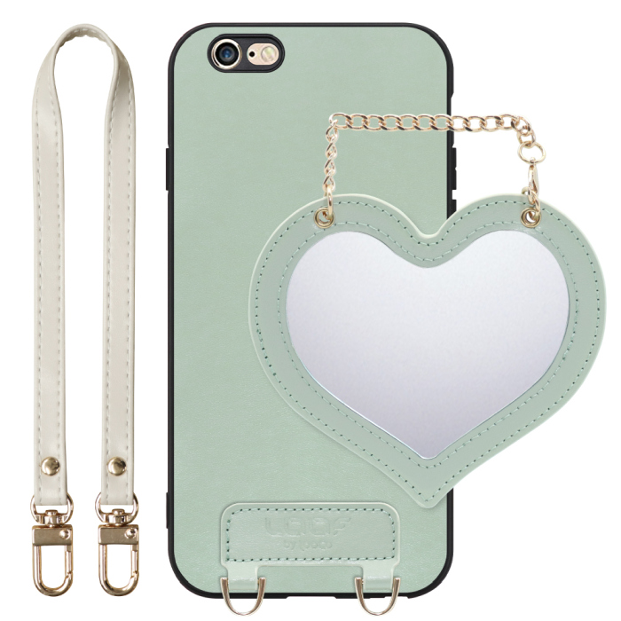 [ LOOF CHARM-SHELL Series ] iPhone 6 / 6s iphone6 iphone6s スマホケース  ハートのミラーチャーム付き シンプル 背面カバー スマホケース ストラップ付 本革 [ iPhone 6 / 6s ]