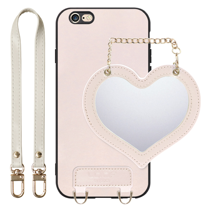[ LOOF CHARM-SHELL Series ] iPhone 6 / 6s iphone6 iphone6s スマホケース  ハートのミラーチャーム付き シンプル 背面カバー スマホケース ストラップ付 本革 [ iPhone 6 / 6s ]