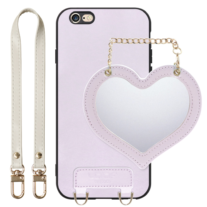 [ LOOF CHARM-SHELL Series ] iPhone 6 / 6s iphone6 iphone6s スマホケース  ハートのミラーチャーム付き シンプル 背面カバー スマホケース ストラップ付 本革 [ iPhone 6 / 6s ]
