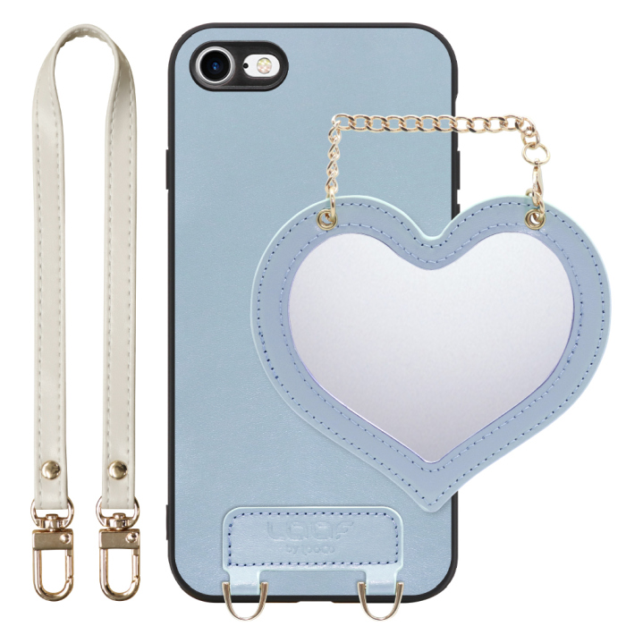 [ LOOF CHARM-SHELL Series ] iPhone 7 / 8 / SE (第2/3世代) iphone7 iphone8 iphonese se2 se3 スマホケース  ハートのミラーチャーム付き シンプル 背面カバー スマホケース ストラップ付 本革 [ iPhone 7 / 8 / SE (第2/3世代) ]