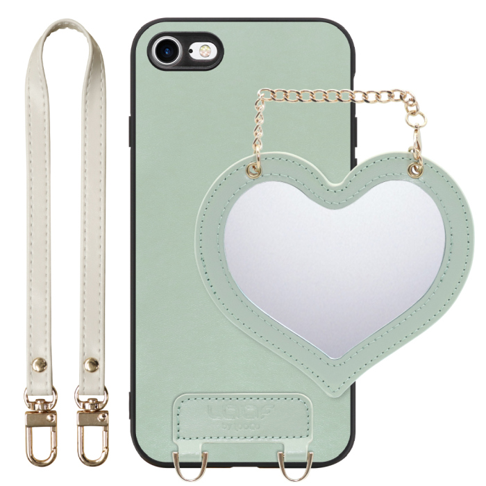[ LOOF CHARM-SHELL Series ] iPhone 7 / 8 / SE (第2/3世代) iphone7 iphone8 iphonese se2 se3 スマホケース  ハートのミラーチャーム付き シンプル 背面カバー スマホケース ストラップ付 本革 [ iPhone 7 / 8 / SE (第2/3世代) ]