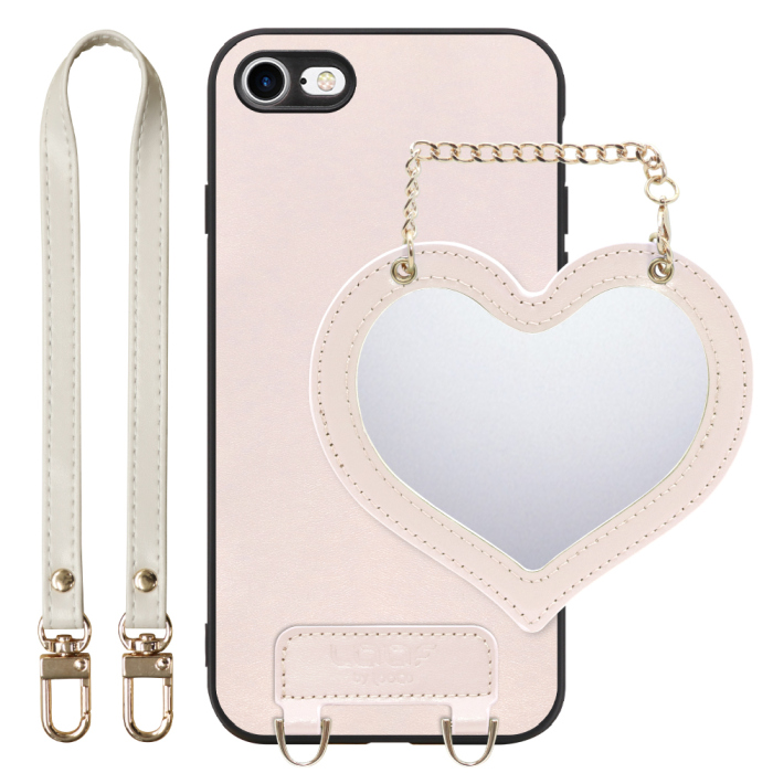 [ LOOF CHARM-SHELL Series ] iPhone 7 / 8 / SE (第2/3世代) iphone7 iphone8 iphonese se2 se3 スマホケース  ハートのミラーチャーム付き シンプル 背面カバー スマホケース ストラップ付 本革 [ iPhone 7 / 8 / SE (第2/3世代) ]