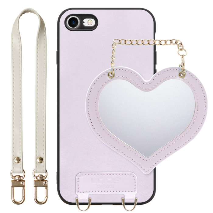 [ LOOF CHARM-SHELL Series ] iPhone 7 / 8 / SE (第2/3世代) iphone7 iphone8 iphonese se2 se3 スマホケース  ハートのミラーチャーム付き シンプル 背面カバー スマホケース ストラップ付 本革 [ iPhone 7 / 8 / SE (第2/3世代) ]