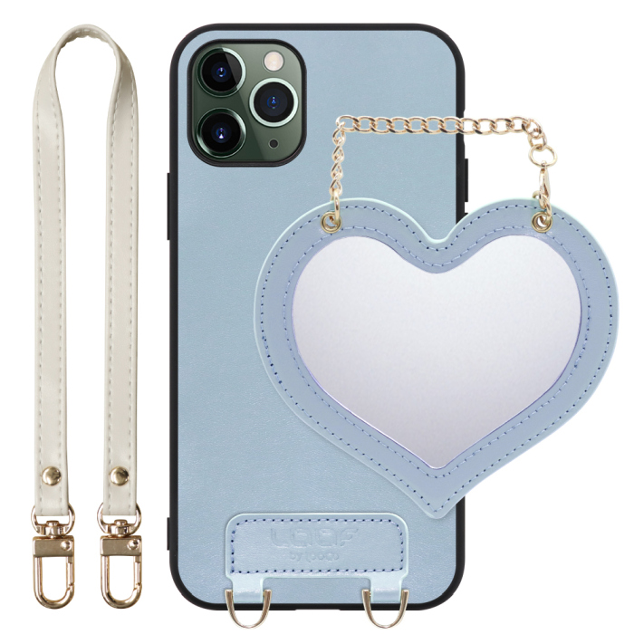 [ LOOF CHARM-SHELL Series ] iPhone 11 Pro iPhone11pro 11pro スマホケース  ハートのミラーチャーム付き シンプル 背面カバー スマホケース ストラップ付 本革 [ iPhone 11 Pro ]