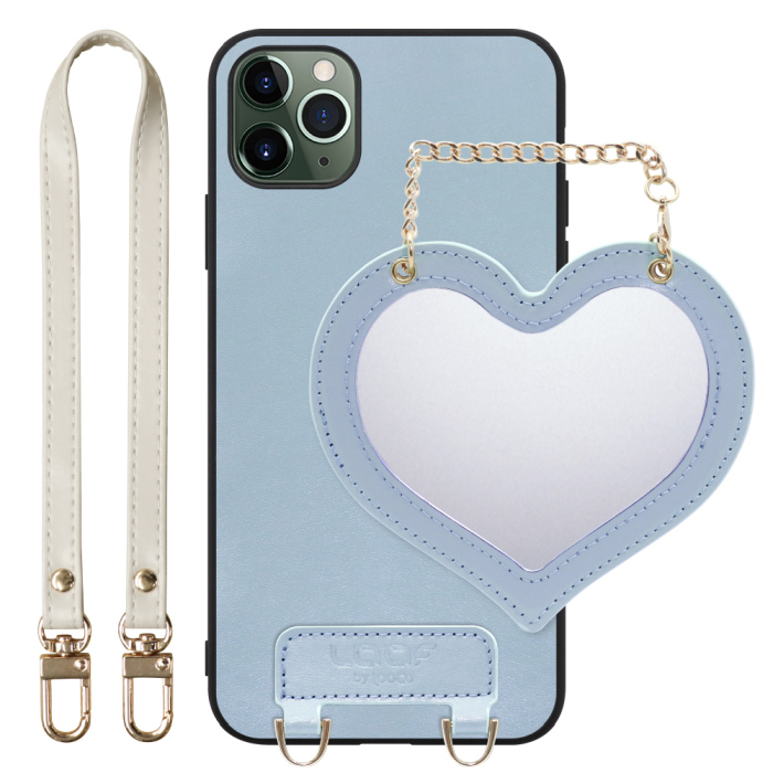 [ LOOF CHARM-SHELL Series ] iPhone 11 Pro Max iPhone11promax 11promax 11 promax スマホケース  ハートのミラーチャーム付き シンプル 背面カバー スマホケース ストラップ付 本革 [ iPhone 11 Pro Max ]