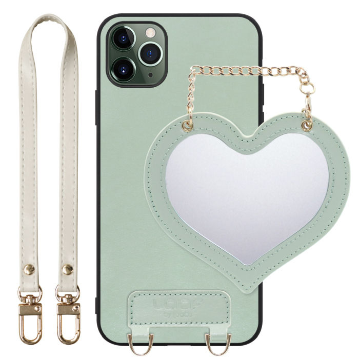 [ LOOF CHARM-SHELL Series ] iPhone 11 Pro Max iPhone11promax 11promax 11 promax スマホケース  ハートのミラーチャーム付き シンプル 背面カバー スマホケース ストラップ付 本革 [ iPhone 11 Pro Max ]