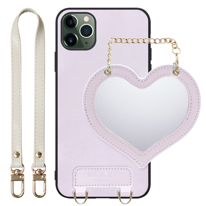 [ LOOF CHARM-SHELL Series ] iPhone 11 Pro Max iPhone11promax 11promax 11 promax スマホケース  ハートのミラーチャーム付き シンプル 背面カバー スマホケース ストラップ付 本革 [ iPhone 11 Pro Max ]