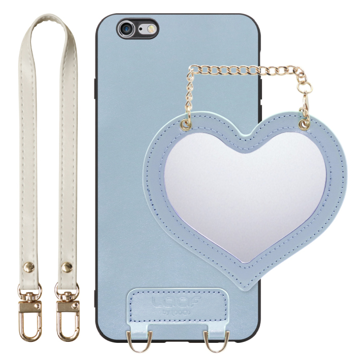 [ LOOF CHARM-SHELL Series ] iPhone 6 Plus / 6s Plus iphone6plus iphone6splus 6plus 6splus スマホケース  ハートのミラーチャーム付き シンプル 背面カバー スマホケース ストラップ付 本革 [ iPhone 6 Plus / 6s Plus ]