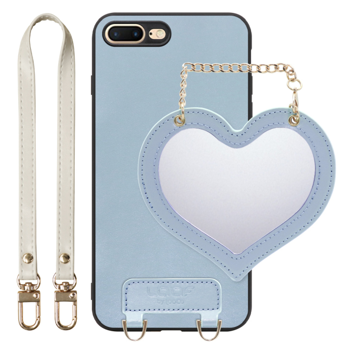 [ LOOF CHARM-SHELL Series ] iPhone 7 Plus / 8 Plus iphone7plus iphone8plus 7plus 8plus スマホケース  ハートのミラーチャーム付き シンプル 背面カバー スマホケース ストラップ付 本革 [ iPhone 7 Plus / 8 Plus ]