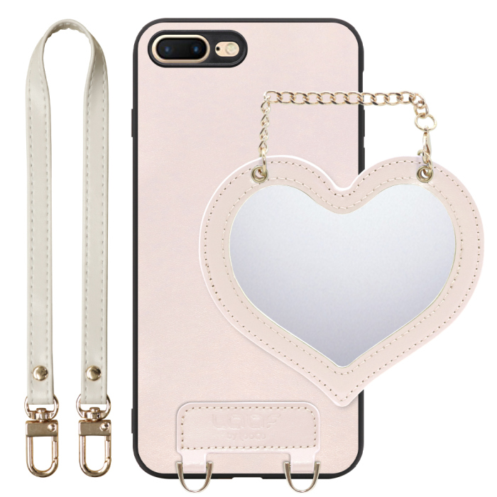 [ LOOF CHARM-SHELL Series ] iPhone 7 Plus / 8 Plus iphone7plus iphone8plus 7plus 8plus スマホケース  ハートのミラーチャーム付き シンプル 背面カバー スマホケース ストラップ付 本革 [ iPhone 7 Plus / 8 Plus ]
