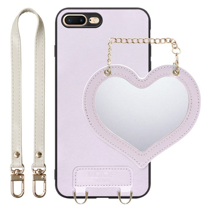 [ LOOF CHARM-SHELL Series ] iPhone 7 Plus / 8 Plus iphone7plus iphone8plus 7plus 8plus スマホケース  ハートのミラーチャーム付き シンプル 背面カバー スマホケース ストラップ付 本革 [ iPhone 7 Plus / 8 Plus ]