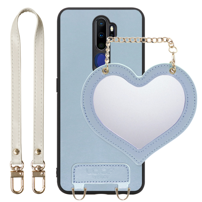 [ LOOF CHARM-SHELL Series ] OPPO A5 2020 a52020 oppoa5 スマホケース  ハートのミラーチャーム付き シンプル 背面カバー スマホケース ストラップ付 本革 [ OPPO A5 2020 ]