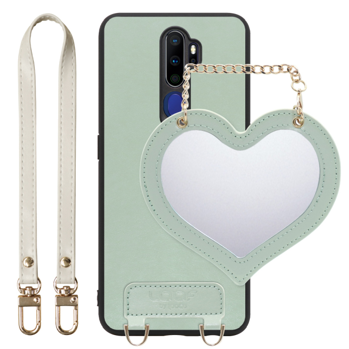 [ LOOF CHARM-SHELL Series ] OPPO A5 2020 a52020 oppoa5 スマホケース  ハートのミラーチャーム付き シンプル 背面カバー スマホケース ストラップ付 本革 [ OPPO A5 2020 ]