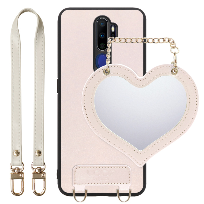 [ LOOF CHARM-SHELL Series ] OPPO A5 2020 a52020 oppoa5 スマホケース  ハートのミラーチャーム付き シンプル 背面カバー スマホケース ストラップ付 本革 [ OPPO A5 2020 ]