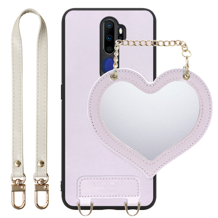 [ LOOF CHARM-SHELL Series ] OPPO A5 2020 a52020 oppoa5 スマホケース  ハートのミラーチャーム付き シンプル 背面カバー スマホケース ストラップ付 本革 [ OPPO A5 2020 ]