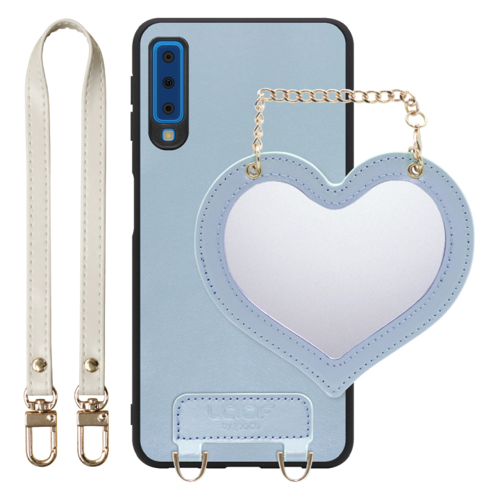 [ LOOF CHARM-SHELL Series ] Galaxy A7 SM-A750C galaxya7 スマホケース  ハートのミラーチャーム付き シンプル 背面カバー スマホケース ストラップ付 本革 [ Galaxy A7 ]