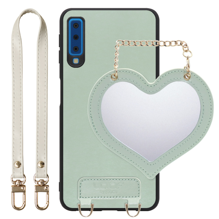 [ LOOF CHARM-SHELL Series ] Galaxy A7 SM-A750C galaxya7 スマホケース  ハートのミラーチャーム付き シンプル 背面カバー スマホケース ストラップ付 本革 [ Galaxy A7 ]