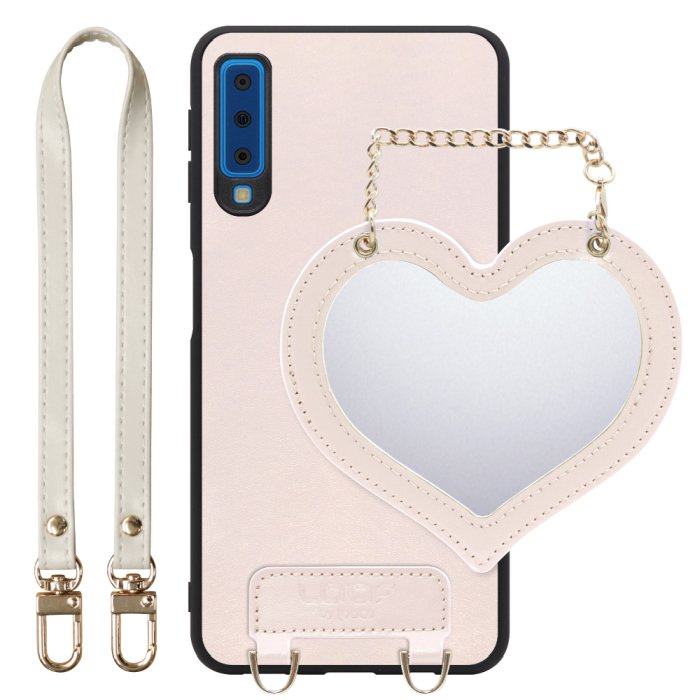 [ LOOF CHARM-SHELL Series ] Galaxy A7 SM-A750C galaxya7 スマホケース  ハートのミラーチャーム付き シンプル 背面カバー スマホケース ストラップ付 本革 [ Galaxy A7 ]
