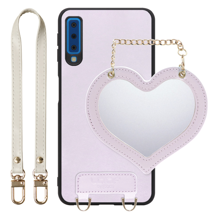 [ LOOF CHARM-SHELL Series ] Galaxy A7 SM-A750C galaxya7 スマホケース  ハートのミラーチャーム付き シンプル 背面カバー スマホケース ストラップ付 本革 [ Galaxy A7 ]