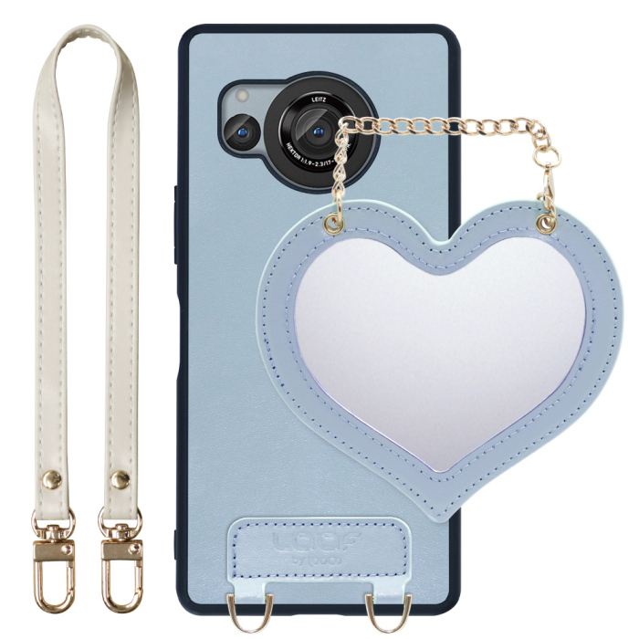 [ LOOF CHARM-SHELL Series ] AQUOS R8 SH-52D AQUOSR8 スマホケース  ハートのミラーチャーム付き シンプル 背面カバー スマホケース ストラップ付 本革 [ AQUOS R8 ]