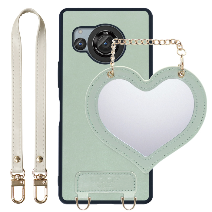 [ LOOF CHARM-SHELL Series ] AQUOS R8 SH-52D AQUOSR8 スマホケース  ハートのミラーチャーム付き シンプル 背面カバー スマホケース ストラップ付 本革 [ AQUOS R8 ]