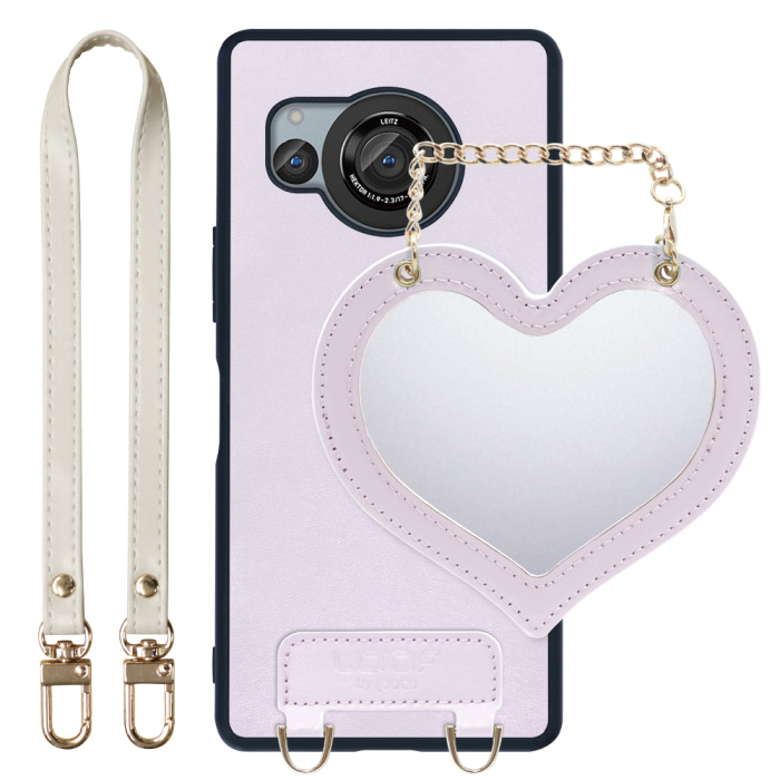 [ LOOF CHARM-SHELL Series ] AQUOS R8 SH-52D AQUOSR8 スマホケース  ハートのミラーチャーム付き シンプル 背面カバー スマホケース ストラップ付 本革 [ AQUOS R8 ]