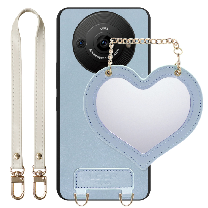 [ LOOF CHARM-SHELL Series ] AQUOS R8 pro SH-51D R8pro AQUOSR8pro スマホケース  ハートのミラーチャーム付き シンプル 背面カバー スマホケース ストラップ付 本革 [ AQUOS R8 pro ]