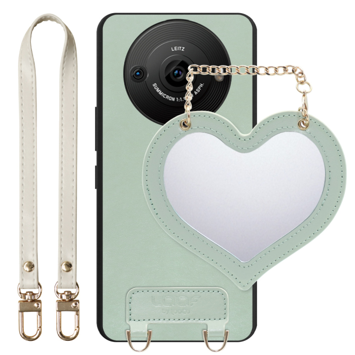 [ LOOF CHARM-SHELL Series ] AQUOS R8 pro SH-51D R8pro AQUOSR8pro スマホケース  ハートのミラーチャーム付き シンプル 背面カバー スマホケース ストラップ付 本革 [ AQUOS R8 pro ]