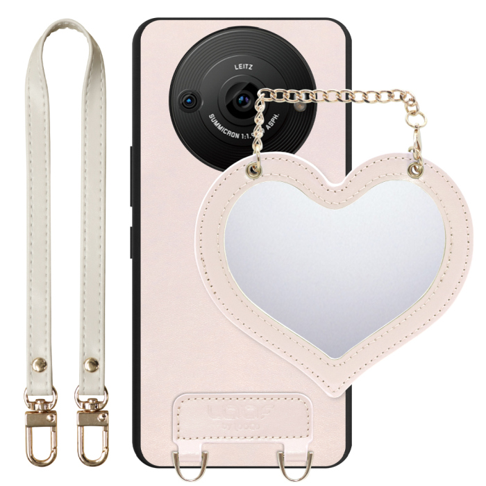 [ LOOF CHARM-SHELL Series ] AQUOS R8 pro SH-51D R8pro AQUOSR8pro スマホケース  ハートのミラーチャーム付き シンプル 背面カバー スマホケース ストラップ付 本革 [ AQUOS R8 pro ]
