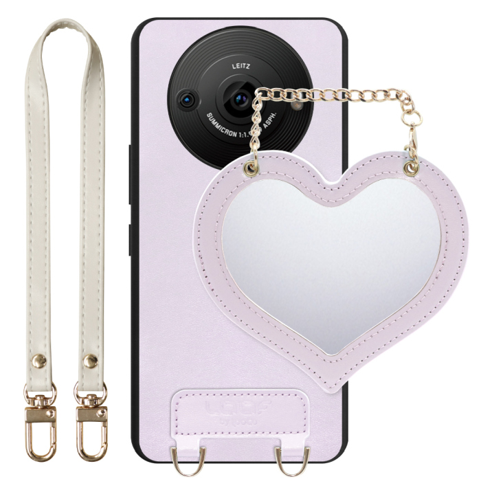 [ LOOF CHARM-SHELL Series ] AQUOS R8 pro SH-51D R8pro AQUOSR8pro スマホケース  ハートのミラーチャーム付き シンプル 背面カバー スマホケース ストラップ付 本革 [ AQUOS R8 pro ]