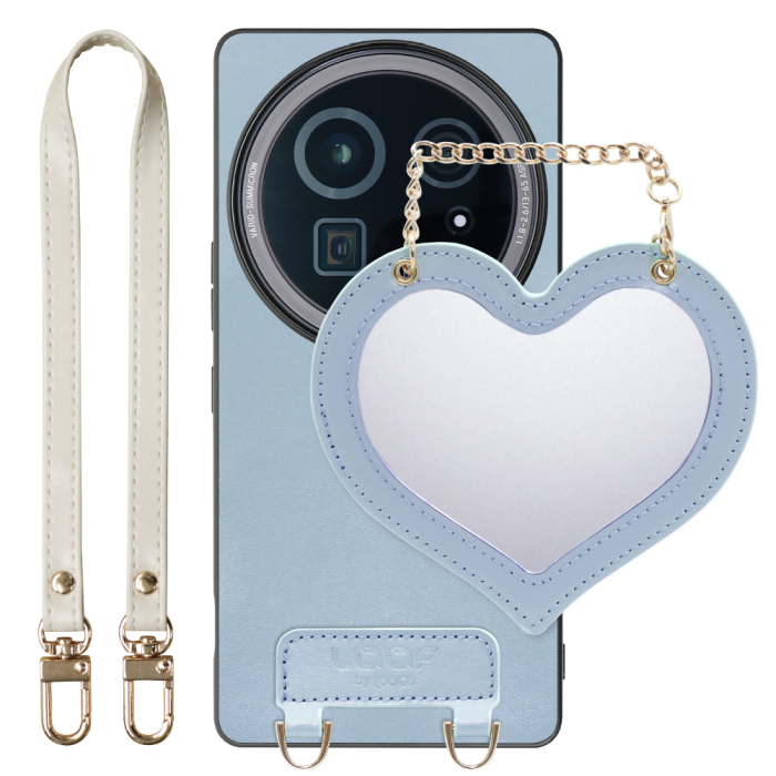 [ LOOF CHARM-SHELL Series ] AQUOS R9 pro SH-54E スマホケース  ハートのミラーチャーム付き シンプル 背面カバー スマホケース ストラップ付 本革 [ AQUOS R9 pro ]