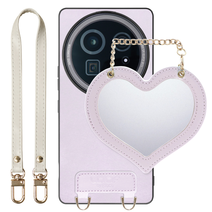 [ LOOF CHARM-SHELL Series ] AQUOS R9 pro SH-54E スマホケース  ハートのミラーチャーム付き シンプル 背面カバー スマホケース ストラップ付 本革 [ AQUOS R9 pro ]