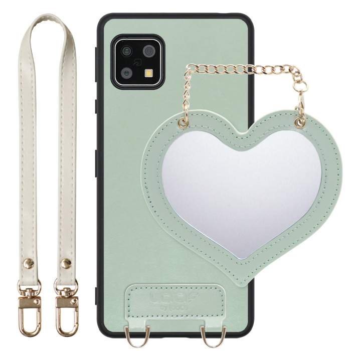 [ LOOF CHARM-SHELL Series ] AQUOS sense4 / sense4 lite / sense4 basic / sense5G / やさしいスマホ2 sense 4 4lite 4basic 5G sense4lite sense4basic スマホケース  ハートのミラーチャーム付き シンプル 背面カバー スマホケース ストラップ付 本革 [ AQUOS sense4/4 lite/4 basic/sense5G/やさしいスマホ2 ]
