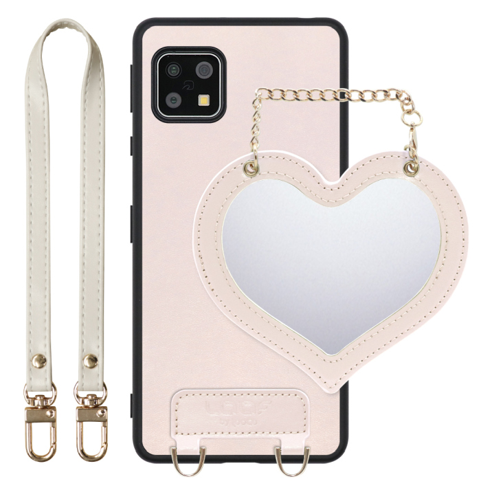 [ LOOF CHARM-SHELL Series ] AQUOS sense4 / sense4 lite / sense4 basic / sense5G / やさしいスマホ2 sense 4 4lite 4basic 5G sense4lite sense4basic スマホケース  ハートのミラーチャーム付き シンプル 背面カバー スマホケース ストラップ付 本革 [ AQUOS sense4/4 lite/4 basic/sense5G/やさしいスマホ2 ]